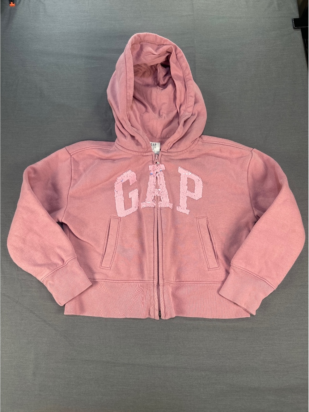 GAP Kids Pink Hoodie with Sequin Logo, Size M (8)